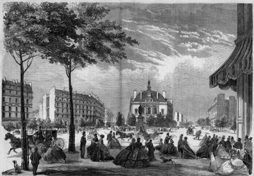 Transformações de Paris sob o Segundo Império, Paris Haussmann: a nova Câmara Municipal do XI Arrondissement em Paris. (Você pode ver Voltaire Boulevard e Parmentier Avenue). Gravidade a partir de 1865.