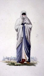 Mulher turca de Smirna, provavelmente de Cousinery, período otomano, terceiro quarto do século XVIII (aguarela sobre papel)