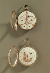 Dois relógios de bolso decorados com símbolos revolucionários (metal e esmalte)