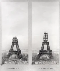 Duas vistas da construção da Torre Eiffel, Paris, 14 de outubro e 14 de novembro de 1888