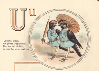 U: Uniforme brilhante, tuas penas, tartes-grieches, Numa semeadura de tom forte, não te deixam menos coberto