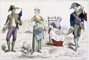 Comerciante de guarda-chuvas, comerciante de flores, cardador de colchões, comerciante de foles