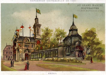 Exposição Universal de 1889. O pavilhão do Brasil. Paris Batignolles. Cromolitografia do final do século XIX.