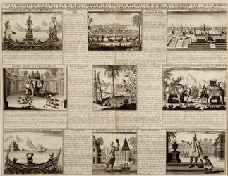 Várias visões de Siam e Ayutthaya, de Du Royaume de Siam por Simon de la Loubere, publicado em 1688