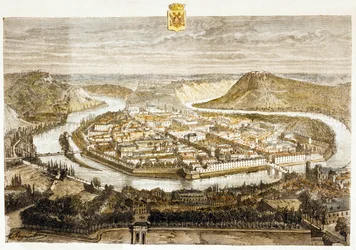 Vista de Besançon, França (gravura a cores)