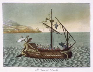 Vista de Corvus, Naval Crane, usado por G. Duillus, 1796
