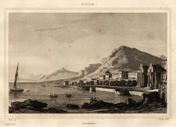 Vista de Palermo, Sicília, gravura de Storelli, em "Picturesque Italy", editora Amable Coste
