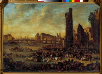 Vista de Paris da Côte de la Cite tirada do Tour de Nesles Pintura da Escola Francesa. Sol de 1650. 0,59 x 0,82m Versailles. Museu do Château