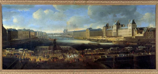 Vista de Paris da costa do Louvre tirada da Pont Neuf Pinturas da Escola Francesa do século XVII