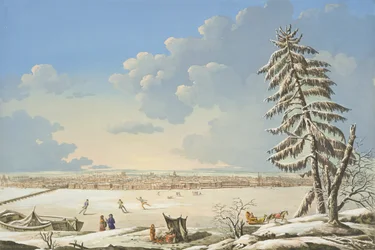 Vista de São Petersburgo, publicada em Paris c.1850 (mão colorida lito)