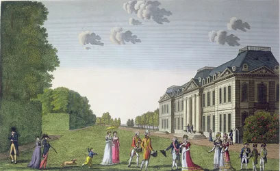 Vista do Castelo de Bellevue do jardim, c.1820 (gravura a cores)