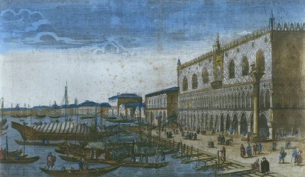 Vista, de, a, ducal, palácio, e, a, canal grandioso, veneza, itália, (color, engraving)