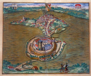 Vista da Place de Louis le Grand, com um dos quartos construídos para a ocasião do casamento de Monseigneur le Dauphin (detalhe de 101866) (gravura a cores)