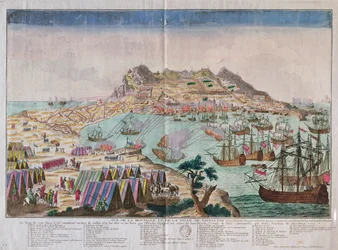 Vista da rocha e da cidade de Gibraltar durante o cerco de 1779