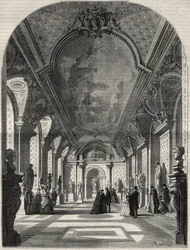 Vista da nova sala dos imperadores romanos, no Musee des Antiques du Louvre. Gravura em "L