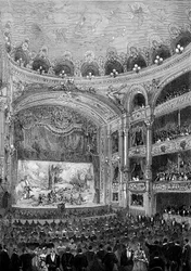 Vista do salão de teatro Bellecour, em Lyon, construído por Jules Chatron (1831-1884) em 1879. Gravura no "Le Monde Illustré" n°1176 de 11 de outubro de 1879.
