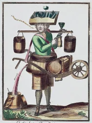 Fabricante de vinagre, gravura a cores, França