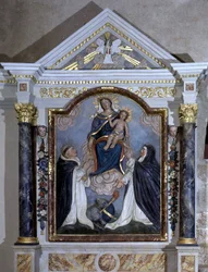 Virgem e criança, retábulo da Igreja da Pêra sobre a vida, Vendee.