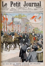 Visita do Rei e Rainha da Itália à França. Visita do Rei e Rainha da Itália à França. Promenade nas avenidas com Le President of the French Republic Emile Loubet - Ilustração para Le petit Journal, 25 de Outubro de 1903 - Victor Emmanuel III (Victor-Emma