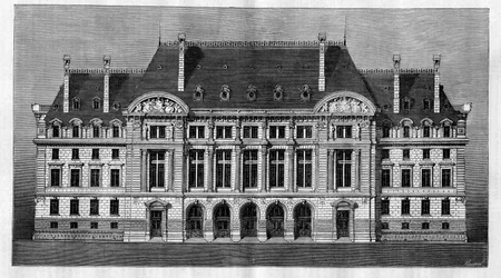 Vista exterior dos novos edifícios da Sorbonne em Paris (fachada principal) por Henri-Paul (Henri Paul) Nenot (1853-1934)
