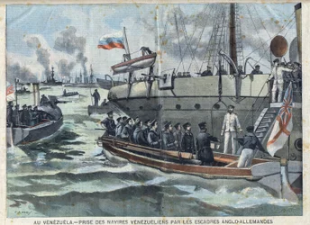 Guerra na Venezuela: captura de navios venezuelanos pela esquadra anglo-alemã, no "Le Petit Parisien".