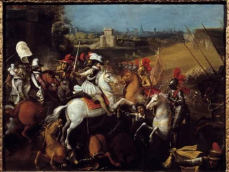 Guerra da Religião: "Rei Henrique IV (1533-1610) na Batalha dos Arques em 21 de setembro