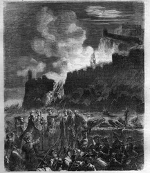 Guerra da sucessão espanhola (1701-1714) entre a França e seu aliado Espanha e uma coalizão de países europeus. Gravação em "Histoire des Papes-Rois-Queen and Empereurs a travessa les centuries" por Maurice Lachatre