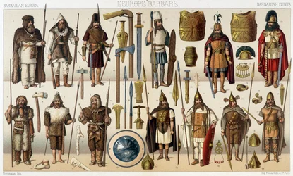 Armas e trajes da era bárbara - em "O traje histórico" de Racinet