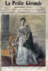 Wilhelmine de Orange-Nassau (1880-1962), rainha da Holanda de 1890 a 1948, filha de Guilherme III, abdicou em favor de sua filha Juliana. Capa de "La petite Gironde" de maio de 1898 (gravura)