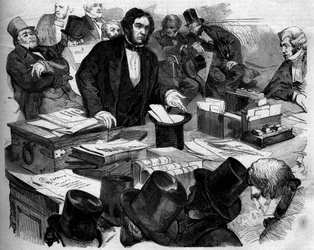 William Ewart Gladstone (1809-1898), político inglês, Chanceler do Chanceler, apresentando o orçamento e o comércio na Câmara dos Comuns. Londres, Inglaterra