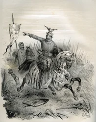 William o Conquistador durante o assalto e captura de Mantes em Julho de 1087, ilustração de "França na Idade Média" (gravura)