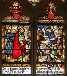 Janela que representa a Caridade de São Roche alimentando os pobres (vitral)