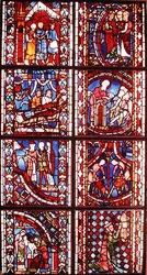 Janela retratando a lenda de São Nicolau, a morte de São Martinho, São João Batista pregando no deserto, a circuncisão de São João Batista, a lenda de Santo Estêvão, o sermão de São João B