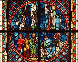 Janela da Capela da Virgem representando os israelitas no Deserto e Moisés no Monte Sinai, c.1240-50