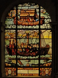 Janela no Charnier (w.3) representando a história da Arca de Noé e A Igreja com Cristo e os Fiéis
