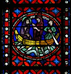 Janela s1-R representando uma cena da viagem de St Bonnets para Roma e aventuras