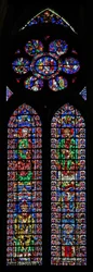 Janela w102 representando São Pedro e Santo André; Soissons Cathedral e um bispo; na rosa Cenas da vida de São Pedro