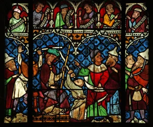 Vitral w12 representando o Escárnio e a Coroação de espinhos