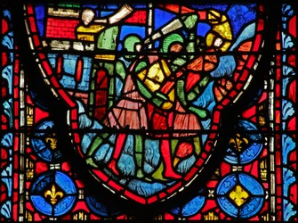 Window w15 Holy Relics: Creso, rei dos persas, devasta Jerusalém