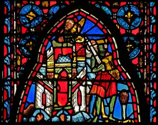 Janela w15 Santa relíquias: Heráclio diante do miraculoso portão selado em Jerusalém