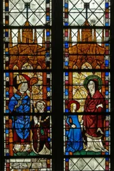 Janela w17 representando São Nicolau e o doador Oudin de Troyes; Santa Ana e a Virgem Maria