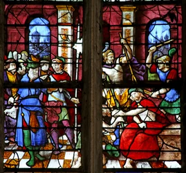 Vitral w1 representando a coroação de espinhos e a troça