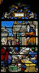 Janela w20 representando uma cena da vida da Virgem Maria: a apresentação no templo