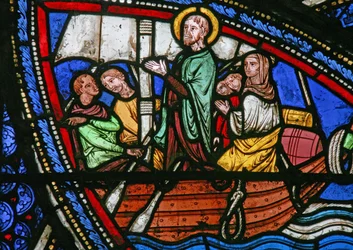 Janela w21 representando uma cena da vida de St Eustache: ele sai com sua família para o Egito