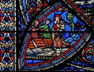 Janela w21 retratando uma cena da vida de St Eustache: os barqueiros leva sua esposa