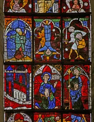 Janela w221 representando Quo Vadis; São Paulo, martírio, crucificação de São Pedro; um profeta