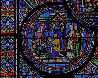 Janela w23 representando St Thomas Becket recebe uma mensagem do rei