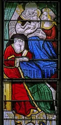 Janela w3 representando uma cena da vida da Virgem Maria - seu nascimento; Joachim dorme