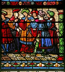 Janela w6 representando fariseus na sinagoga