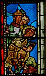 Janela wXV representando St Peter corta a orelha de Malchus